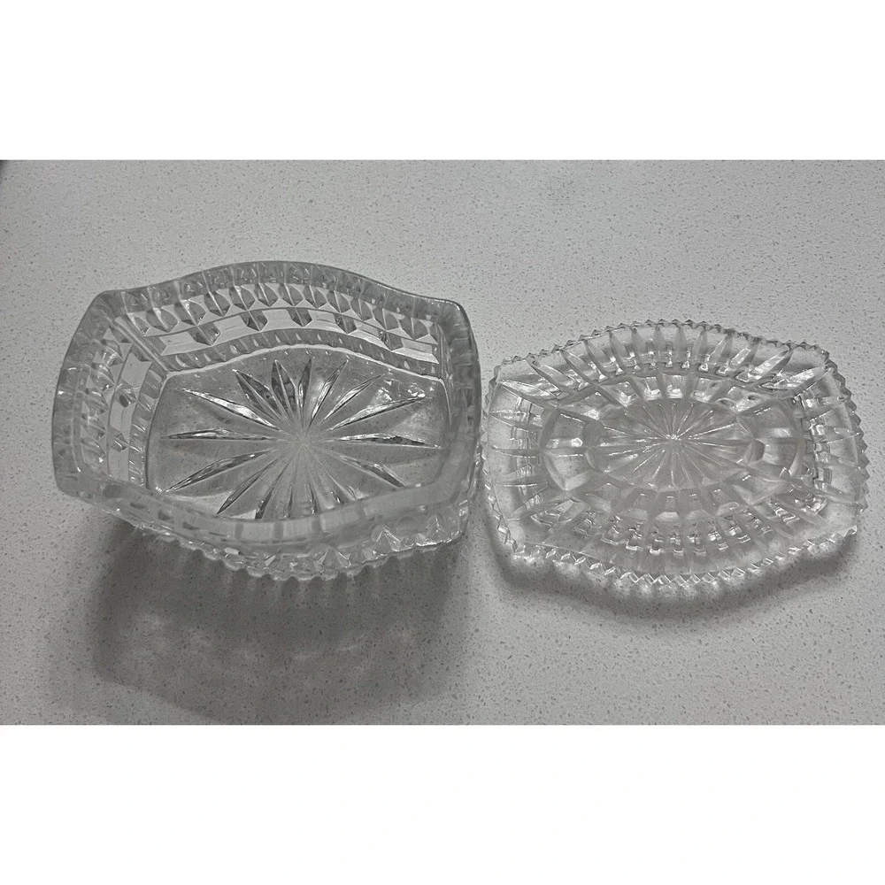 Vtg Crystal Trinket Boxes With Lids Rectangle Box & Heart Shaped From Yugoslavia